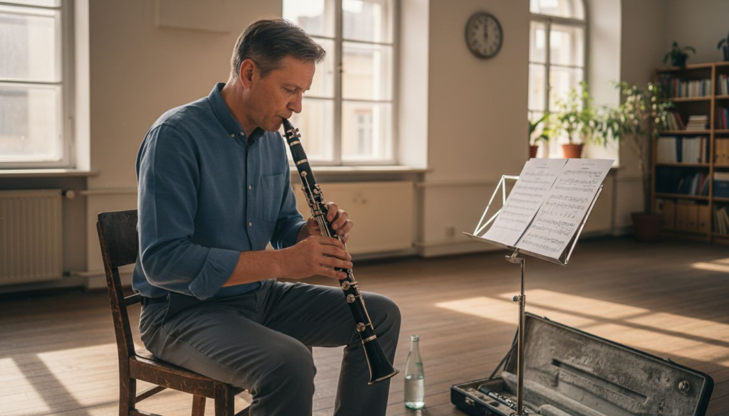 Clarinetist fits Gleichweit mouthpiece in Vienna studio