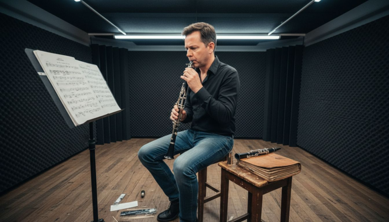 Clarinetist adjusting embouchure while practicing vibrato