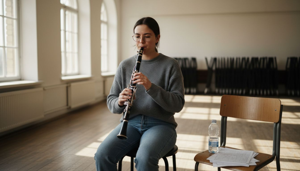 Clarinetist practicing embouchure technique