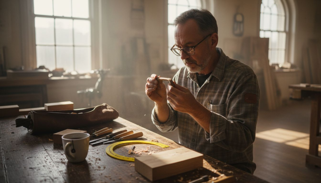 Focused clarinetist practicing in sunlit living room