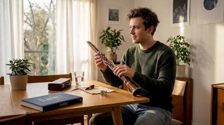 Clarinetist breaking in a new clarinet at home