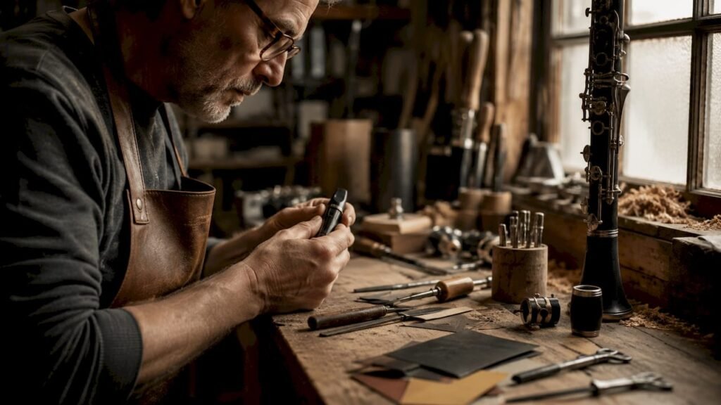 The Role of Craftsmanship in Clarinet Mouthpieces Craftsman shaping a clarinet mouthpiece
