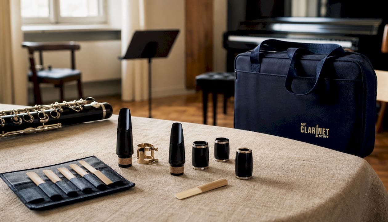 The Role of Consultation in Custom Mouthpieces Clarinet mouthpieces and reeds arranged for fitting session