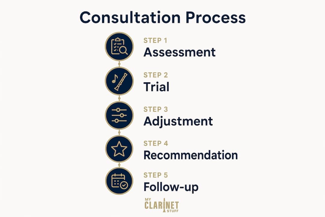 The Role of Consultation in Custom Mouthpieces Infographic illustrating custom mouthpiece consultation steps