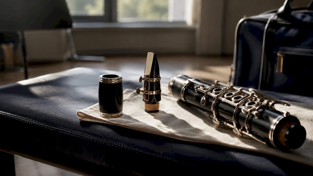 Eb Clarinet Band Music Examples for Every Ensemble Eb clarinet disassembled parts on warm wooden table