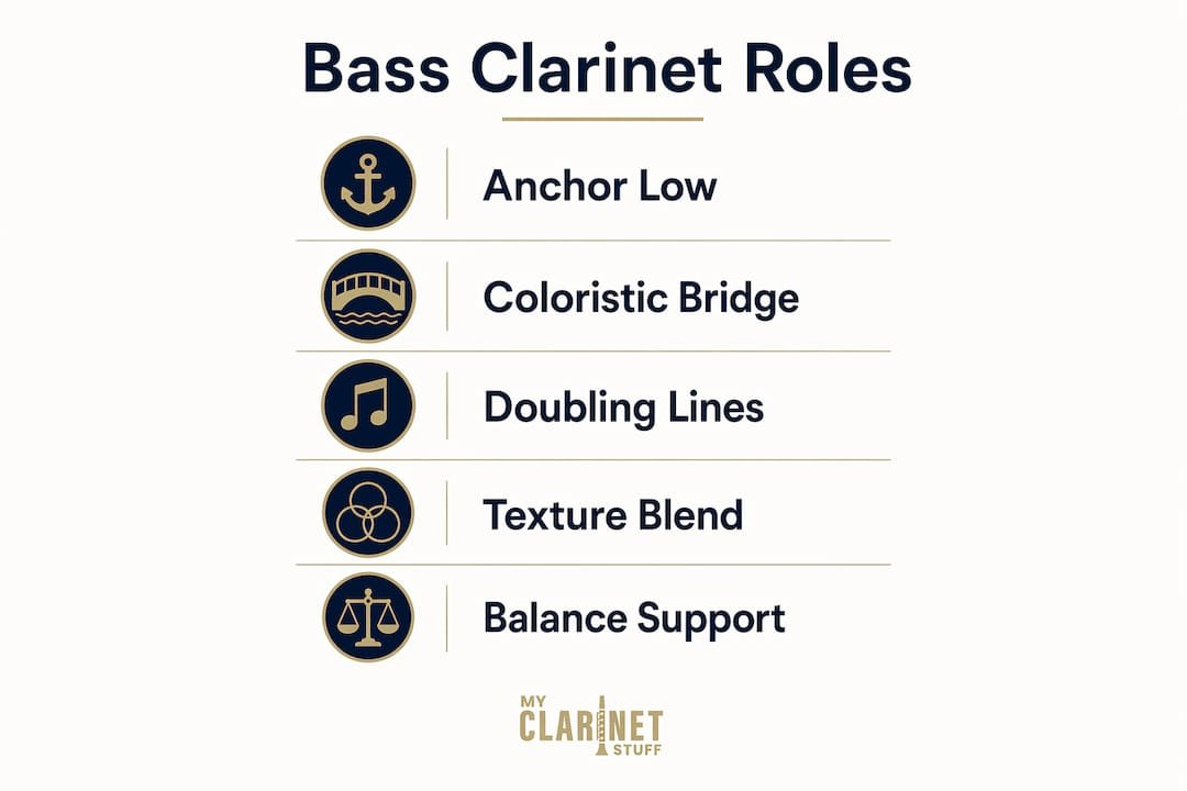 Infographic illustrating bass clarinet orchestral roles