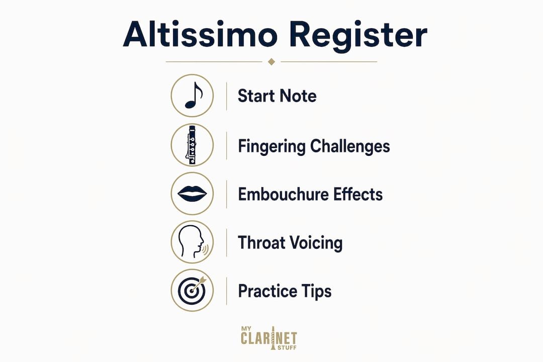 Bass Clarinet Altissimo Register Explained for Players Infographic illustrating bass clarinet altissimo register key points