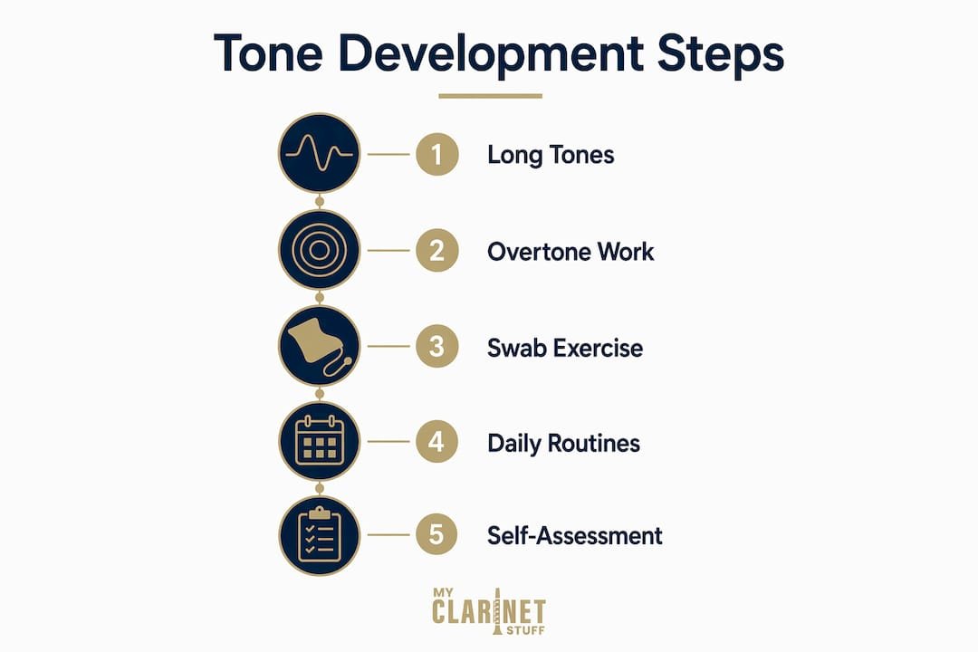 Infographic illustrating clarinet tone development steps