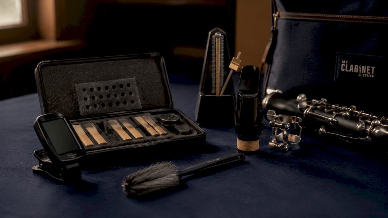 Clarinet break-in tools neatly arranged overhead