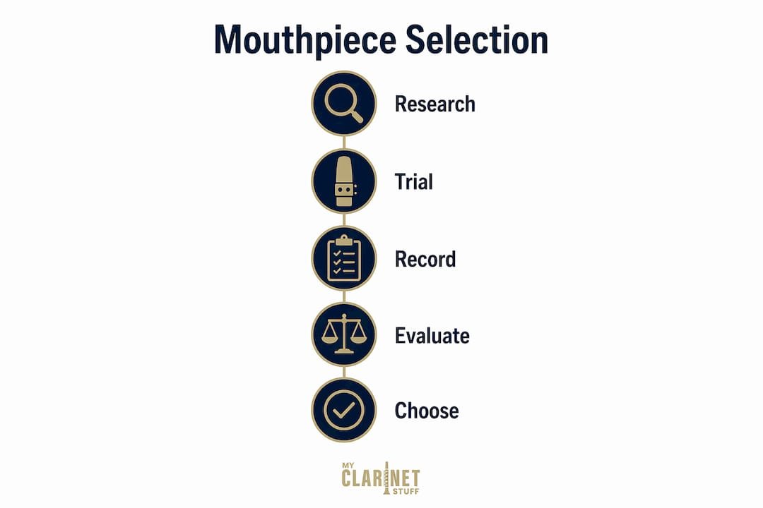 Mouthpiece Options for Professionals: 2026 Guide Infographic showing professional clarinet mouthpiece selection steps