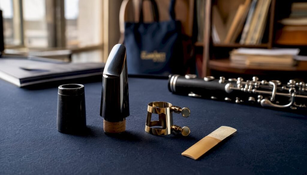 Reducing Clarinet Squeaks: Step-by-Step Fix Guide Close-up of clarinet mouthpiece and reed on black surface