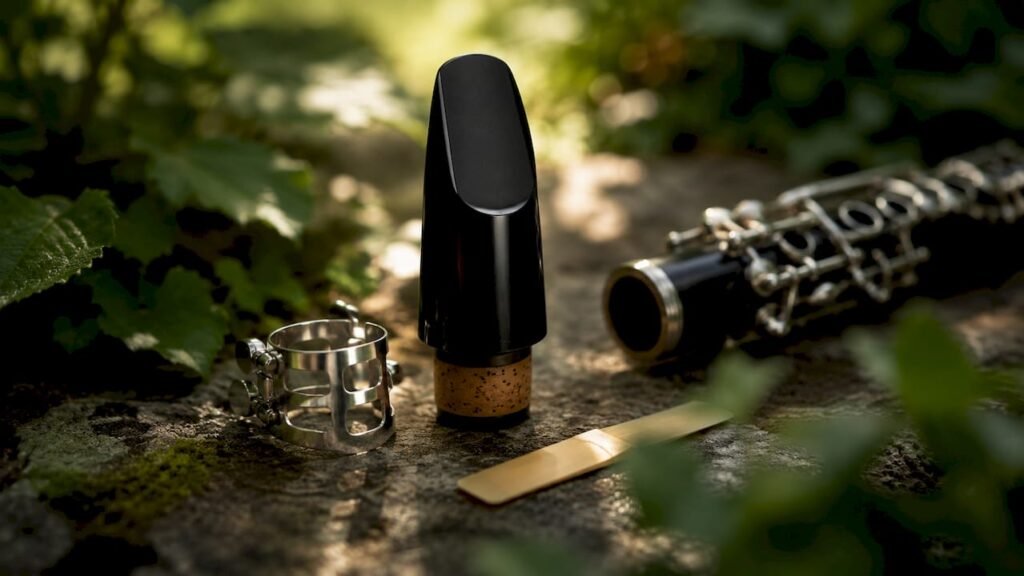 Step by Step Mouthpiece Break-In: Your 14-Day Guide Clarinet mouthpiece, reed, and ligature elegantly arranged