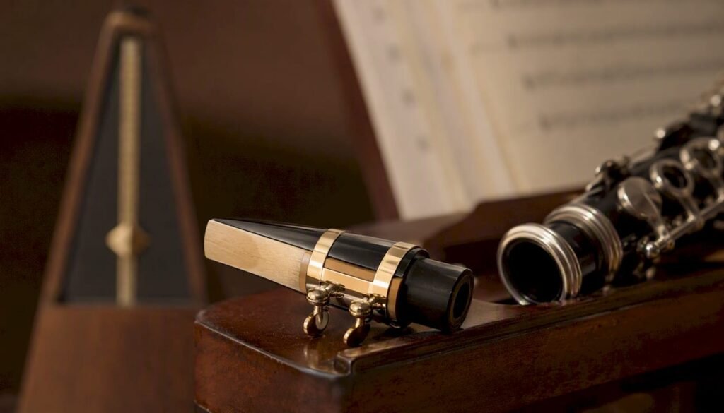 Clarinet mouthpiece with reed secured by ligature
