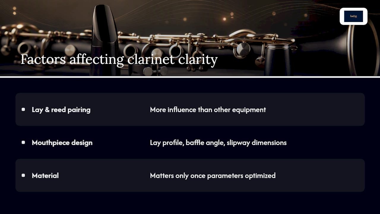 Sound Clarity Improvement Tips for Clarinetists Diagram comparing mouthpiece design factors affecting clarinet tone