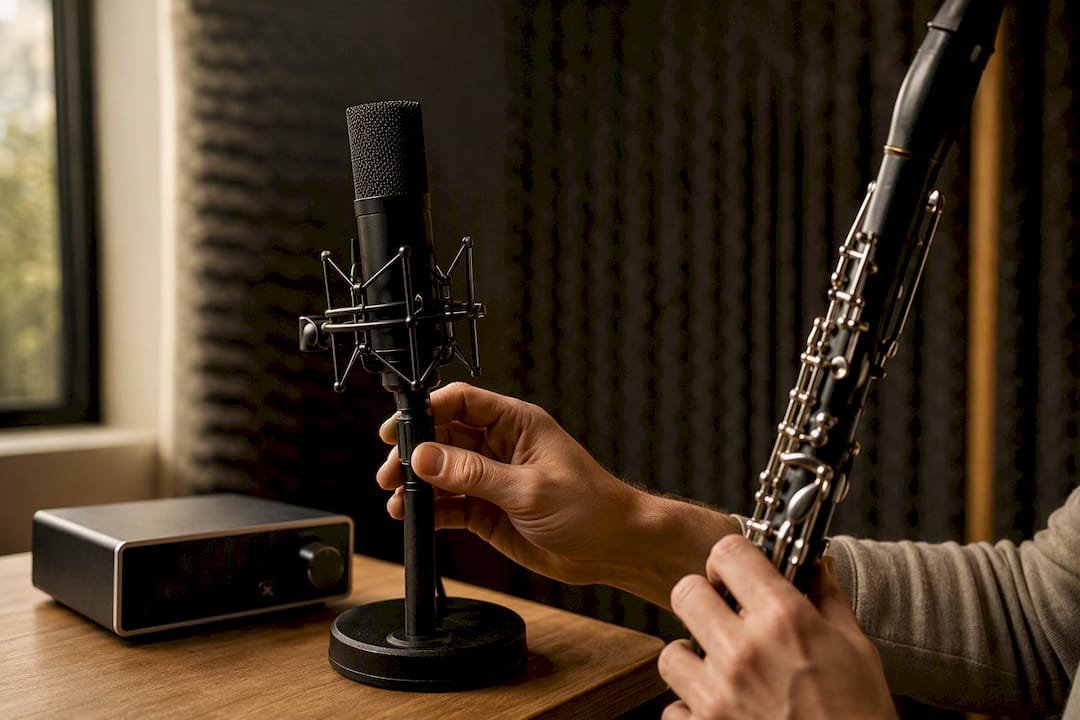 Clarinetist positioning microphone for recording