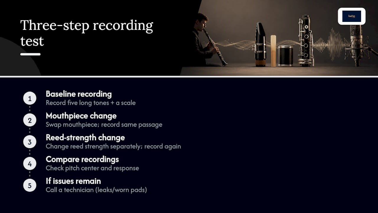 Three-step clarinet setup testing sequence